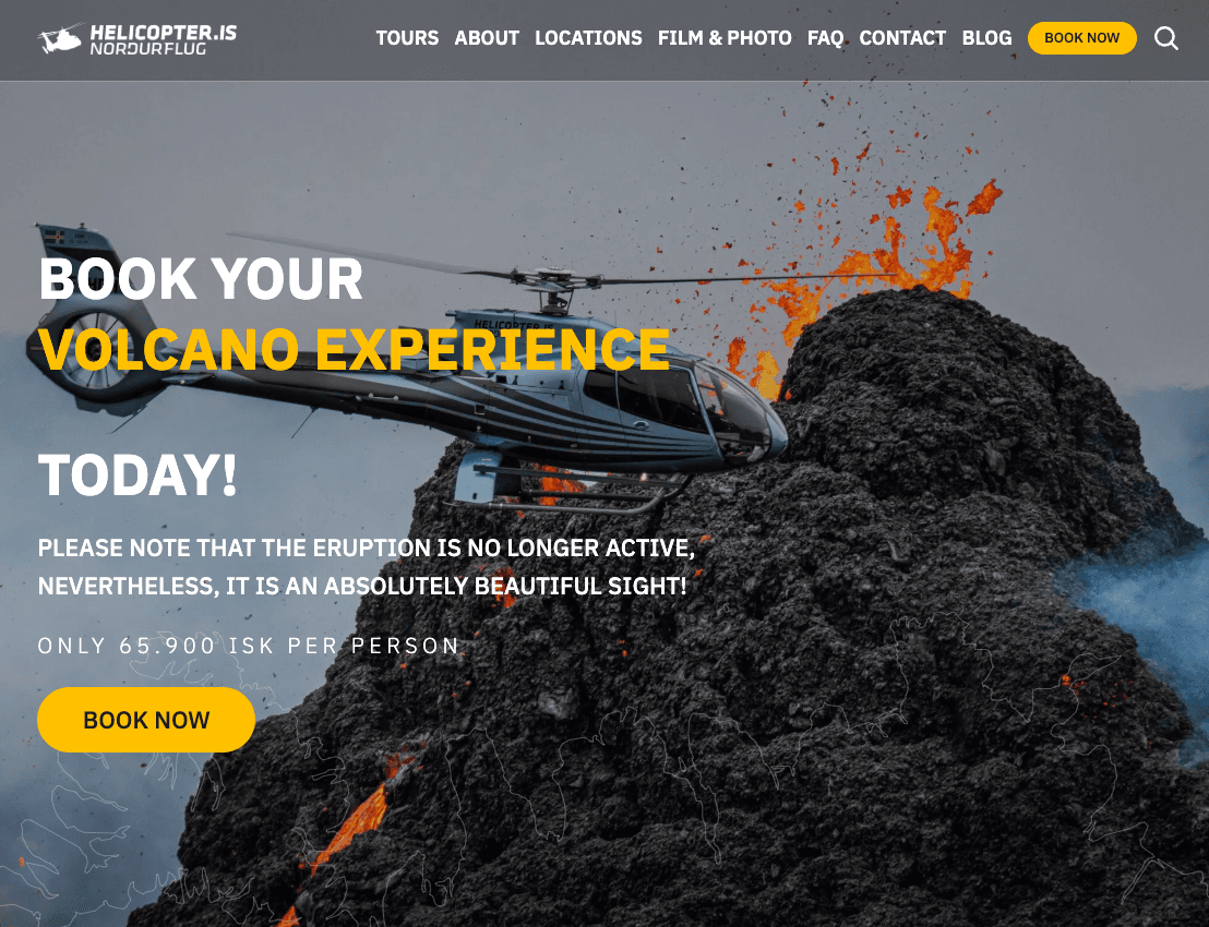 Screenshot of front page of the site Helicopter.is